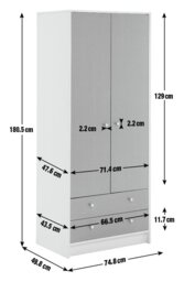 Argos Home Malibu Kids 2 Door 2 Drawer Wardrobe White & Blue - thumbnail 2