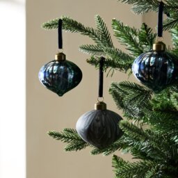 Habitat Pack of 3 Glass Christmas Baubles - Navy Blue - thumbnail 1