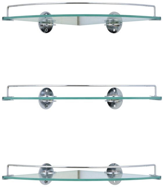 Argos Home Glass Bathroom Corner Storage Shelves x3 - Chrome