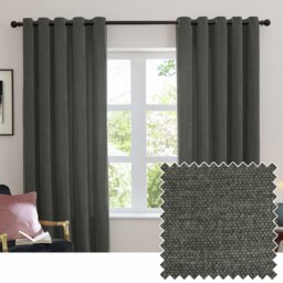 Furn Soft Chenille Blackout Eyelet Curtains - Charcoal - 117x183cm - thumbnail 1