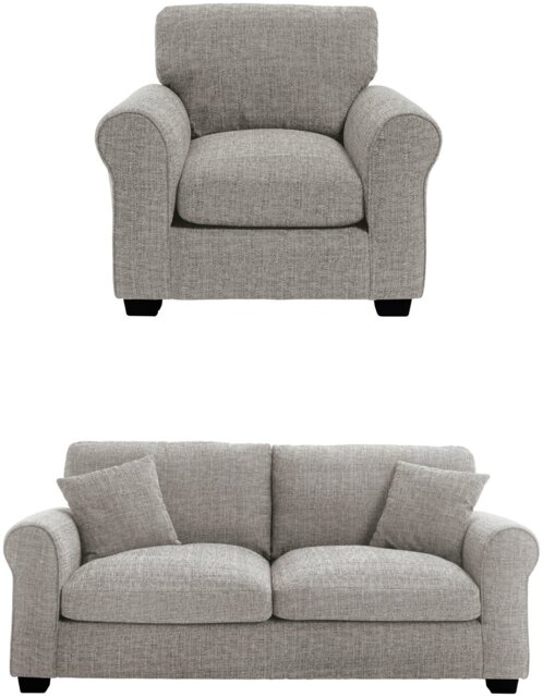 Argos Home Lisbon Fabric Chair & 3 Seater Sofa - Grey - image 1