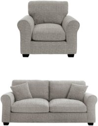 Argos Home Lisbon Fabric Chair & 3 Seater Sofa - Grey - thumbnail 1