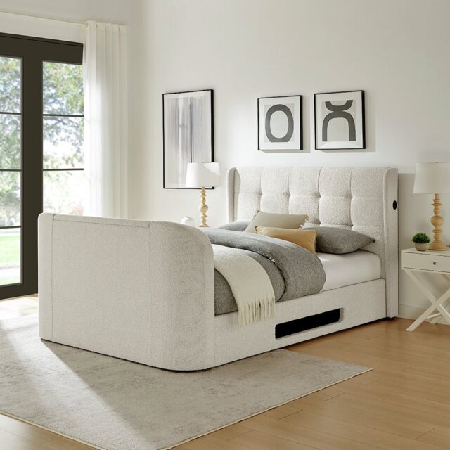 Koble Wafer Kingsize Smart TV Bed - Cream - image 1