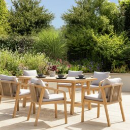 Habitat Hania 6 Seater Wooden Patio Set -  Natural - thumbnail 1