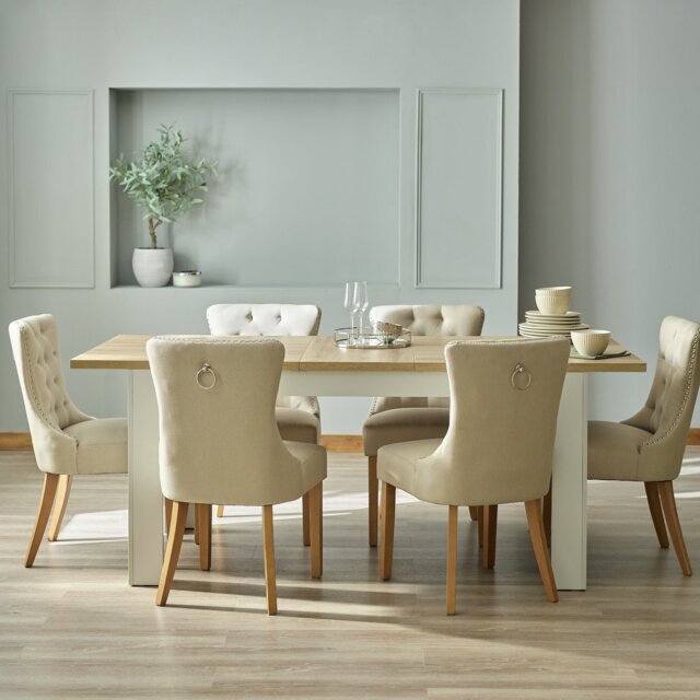 Argos Home Preston Extend Grey Dining Table & 6 Beige Chairs - image 1