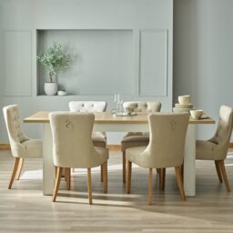 Argos Home Preston Extend Grey Dining Table & 6 Beige Chairs - thumbnail 1