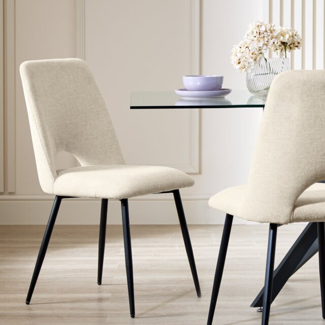 Argos Home Vance Pair of Fabric Dining Chairs - Cream - image 1