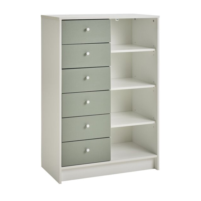 Argos Home Malibu Kids 6 Drawer Chest - Sage Green & White - image 1