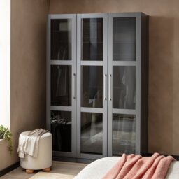 Habitat Hamburg 3 Door Glass Wardrobe -Dark Grey - thumbnail 2