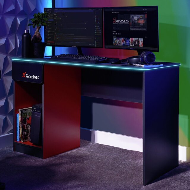 X Rocker Carbon Tek LED Gaming Desk - Red - image 1