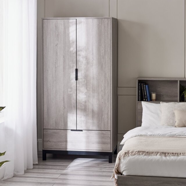 Julian Bowen Bali 1 Drawer 2 Door Wardrobe - Grey - image 1