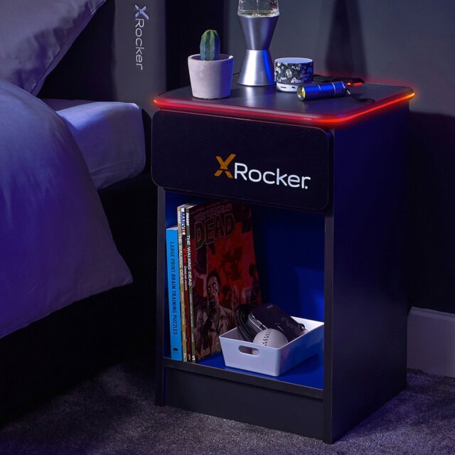 X Rocker Carbon Tek LED Wireless Charging Bedside Table-Blue - image 1