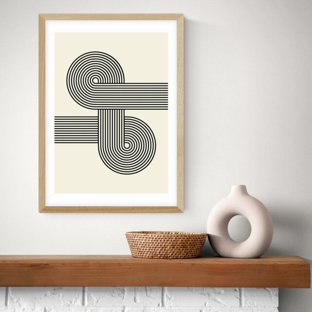 East End Prints Retro Waves Oak Frame Art Print - A3 - image 1