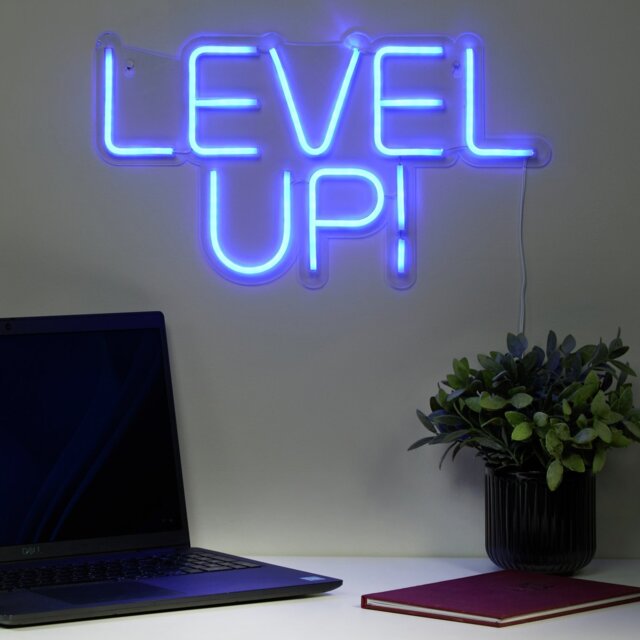 Searchlight Gaming Level Up Neon Effect LED Wall Light-Blue - image 1