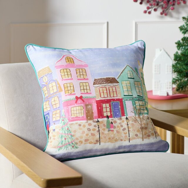 Argos Home Christmas Houses Scene Cushion - Lilac - 43x43cm - image 1