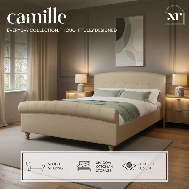 XR Living Camille Double Sleigh Shadow Ottoman Bed - Cream - image 1