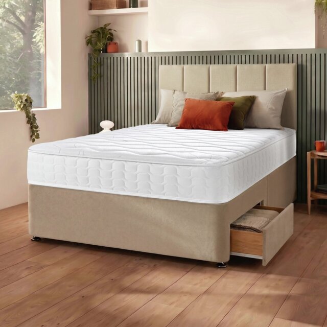 Silentnight Marlow 1000 Mirapocket Superking 2 Drawer Divan Bed - Sandstone - image 1