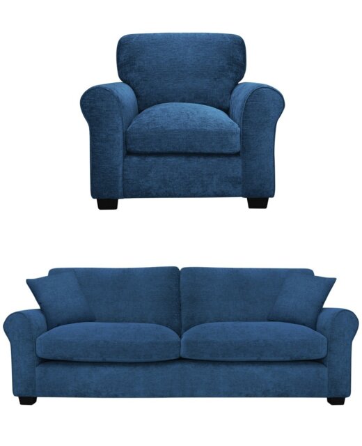 Argos Home Taylor Fabric Chair & 3 Seater Sofa - Blue - image 1