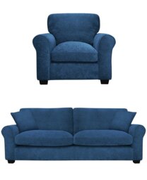 Argos Home Taylor Fabric Chair & 3 Seater Sofa - Blue - thumbnail 1