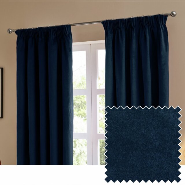 Furn Ultimate Velvet Blackout Pencil Pleat Curtains - Blue - 117x183cm - image 1