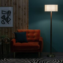 Habitat Wood and Brass Stick Floor Lamp - Walnut & Natural - thumbnail 1