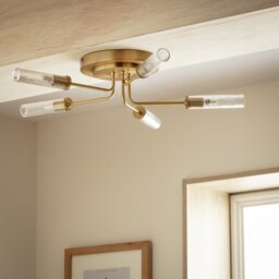 Habitat Hammered Glass 5Light Semi Flush Ceiling Light-Brass - thumbnail 1