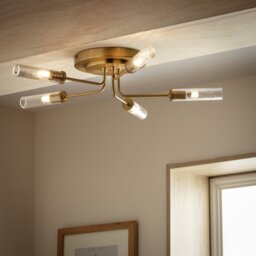 Habitat Hammered Glass 5Light Semi Flush Ceiling Light-Brass - thumbnail 2