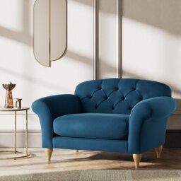Habitat Brooker Velvet Cuddle Chair - Ink Blue - Ash Leg - thumbnail 2