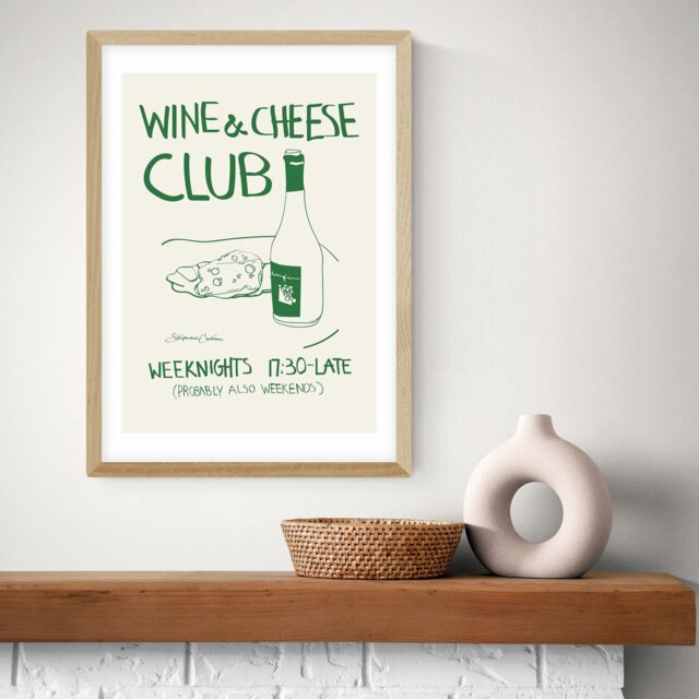 East End Prints Wine Cheese Oak Frame Art Print - A3 - image 1