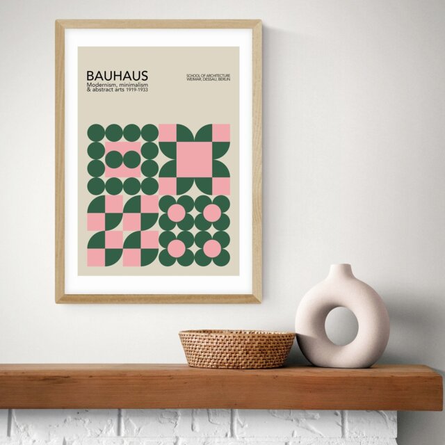 East End Prints Pink Bauhaus Oak Frame Art Print - A3 - image 1