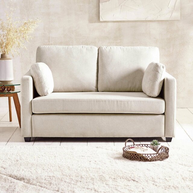 Julian Bowen Ottilie Fabric 2 Seater Sofa Bed Wooden Feet - Beige - image 1