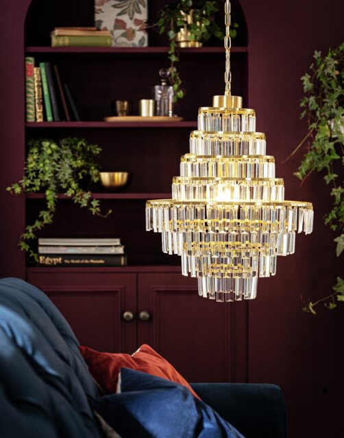 Argos Home Presley Glass 8 Tier Chandelier - Brass - image 1