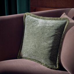 Habitat Chenille Fringe Cushion - Green - 43x43cm - thumbnail 1