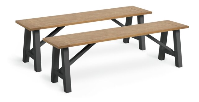 Habitat Burford Pair of Solid Wood Dining Benches -Dark Grey - image 1