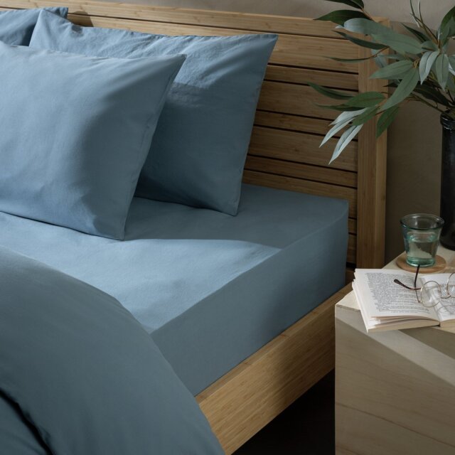 Habitat Cotton Rich 180 TC Denim Fitted Sheet - Double - image 1