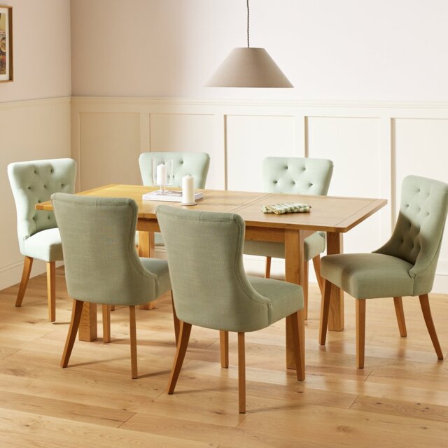 Argos Home Ashwell Extend Oak Dining Table & 6 Green Chairs - image 1