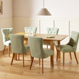 Argos Home Ashwell Extend Oak Dining Table & 6 Green Chairs