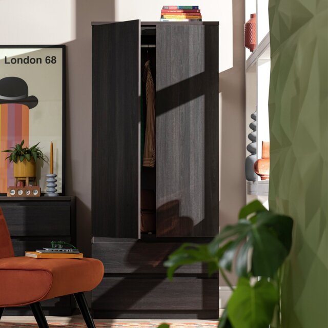 Argos Home Jenson 2 Door 2 Drawer Wardrobe- Black Oak Effect - image 1