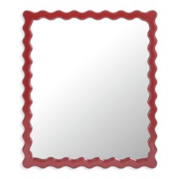 Habitat Red Wood Lacquered Wavy Wall Mirror - 48x40cm - thumbnail 2