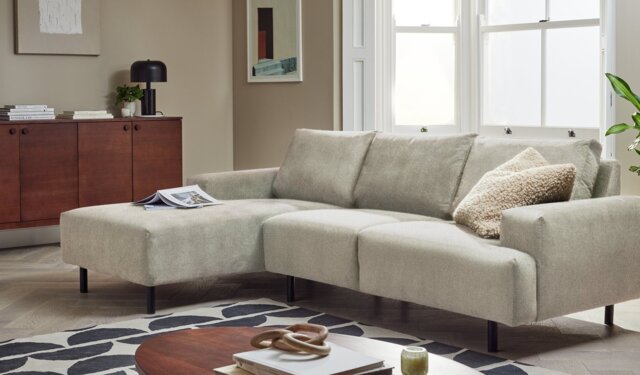 Habitat Julien Velvet Left Hand Corner Chaise Sofa - Natural - image 1