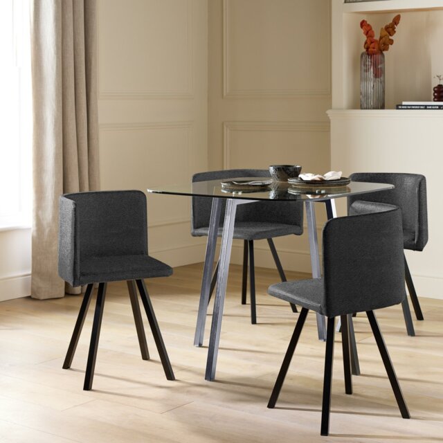 Argos Home Elsie Chrome Dining Table & 4 Charcoal Chairs - image 1