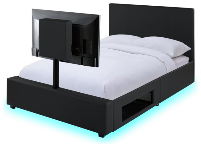 XR Living Ava Kingsize Faux Leather TV LED Bed Frame -Black - image 1