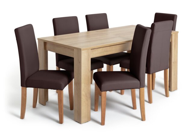 Argos Home Miami Ext Oak Dining Table & 6 Chocolate Chairs - image 1