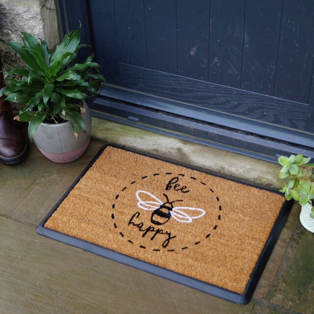 Mighty Mats Rubber Bee Happy Doormat - 40x60cm - image 1