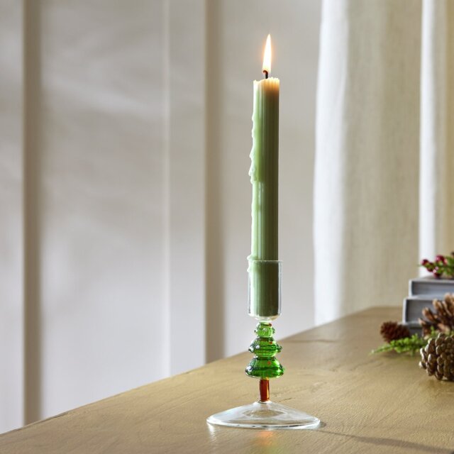 Habitat Christmas Tree Glass Shaped Candle Holder - Green - image 1