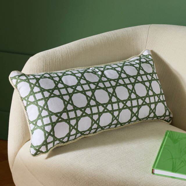 Habitat Bamboo Print Cushion White & Green - 60x30cm - image 1