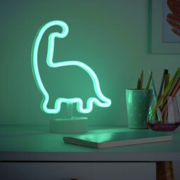 Glow Neon Effect Dinosaur LED Kids Table Lamp - White - thumbnail 1