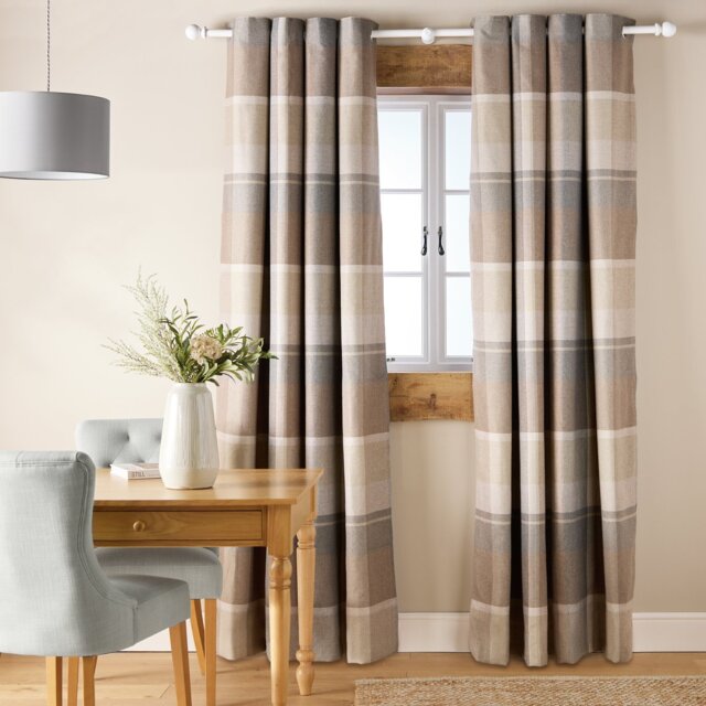Argos Home Check Blackout Eyelet Curtains - Neutral - 168x183cm - image 1