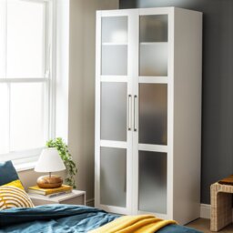 Habitat Hamburg 2 Door Double Glass Wardrobe - White - thumbnail 1