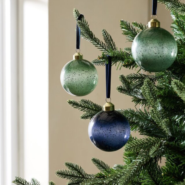 Habitat Pack of 3 Glass Christmas Baubles - Green and Blue - image 1
